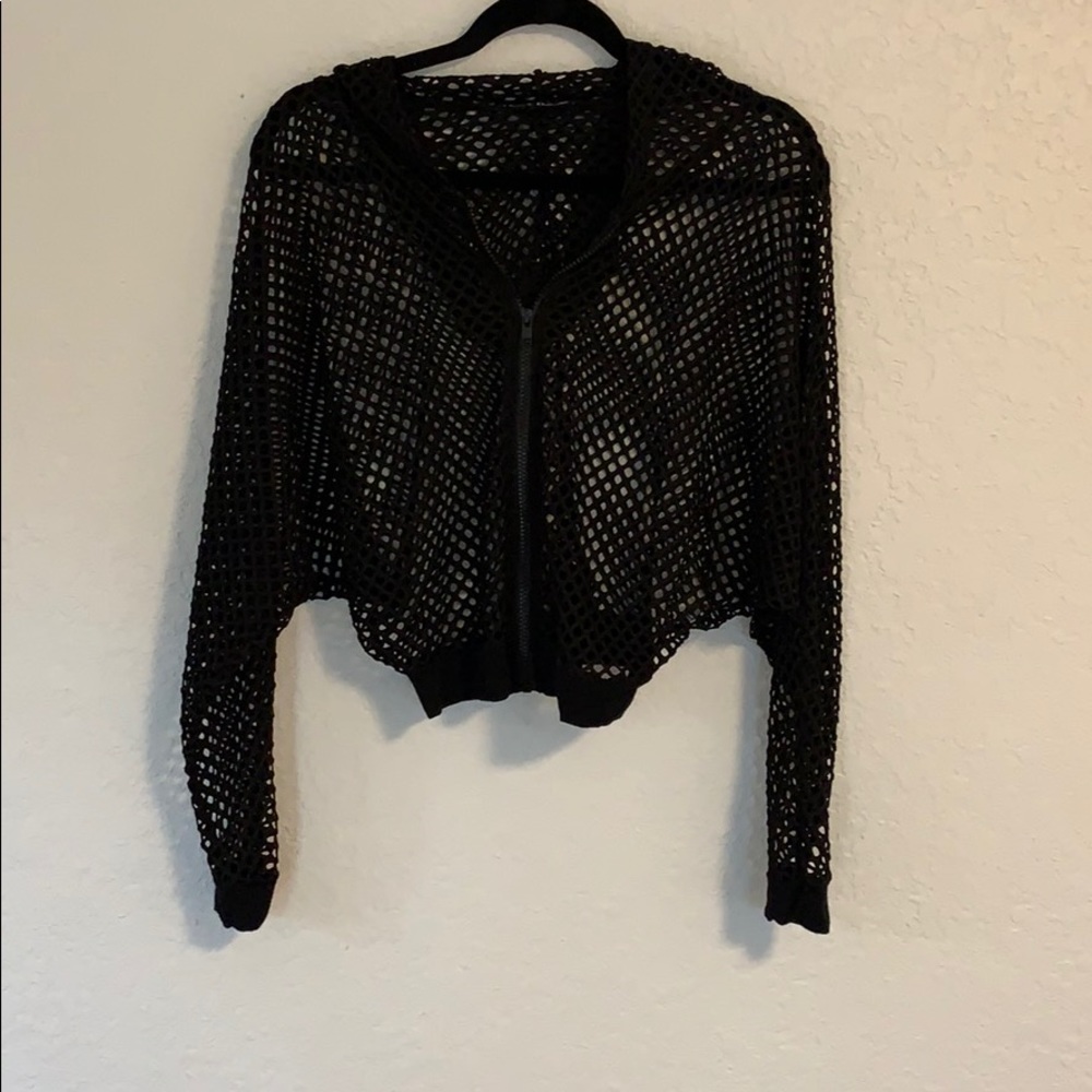 Black Mesh Hoodie